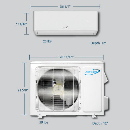 Air-Con Blue Series 4 12000 BTU 23 SEER Mini Split Air Conditioner 15ft Lineset & Wiring