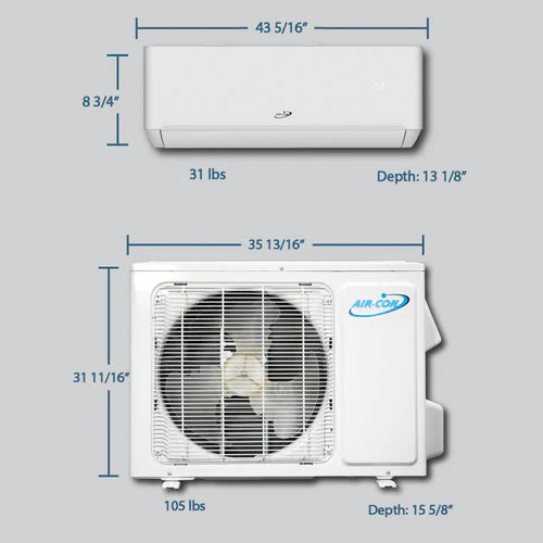 Air-Con Blue Series 4 24000 BTU 20 SEER Mini Split Air Conditioner 15ft Lineset & Wiring